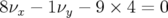 8νx − 1νy − 9 × 4 = 0  