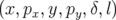 (x,px,y,py,δ,l)  