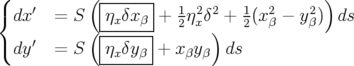 (    ′      (|------|  1 2 2   1  2     2)
{ dx    = S (-ηxδxβ-|+ 2ηxδ) + 2(xβ − yβ ) ds
(    ′       |------|
  dy    = S  -ηxδyβ-+  xβyβ  ds
