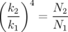 (   )
 k2  4    N2
 ---   =  ---
 k1       N1
